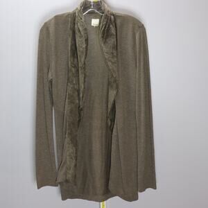 Ecru Open Front Cardigan Medium Soft Knit w/‎ Suede Trim